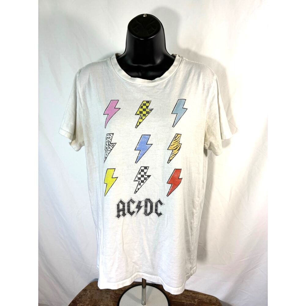 AC/DC Lightning Bolts Graphic Band T Shirt Medium White